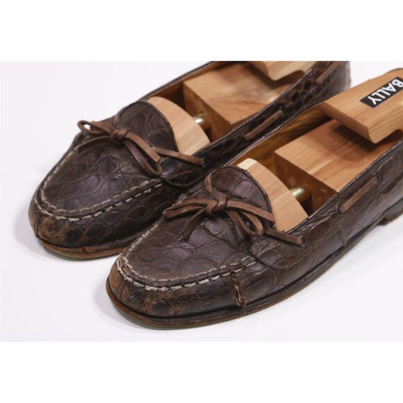 Polo Ralph Lauren Brown Crocodile Alligator Leather Bow Loafers Mens 7.5